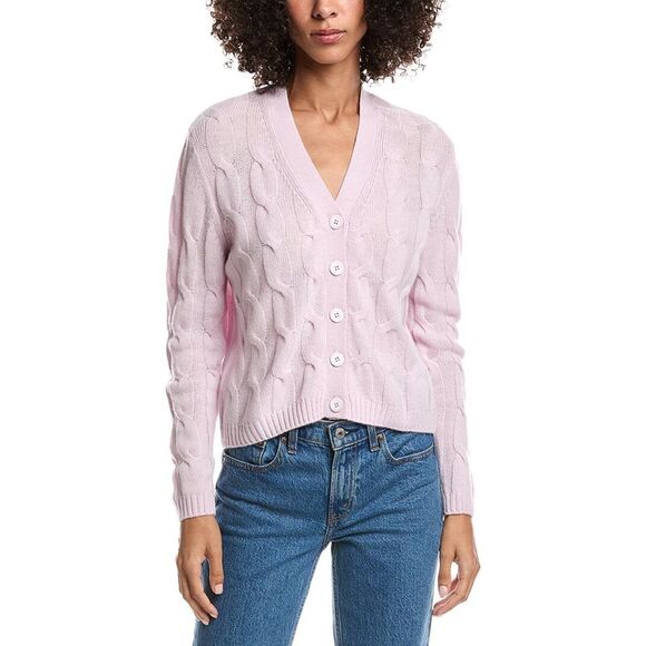Forte Cashmere Sweaters - Forte Cashmere Womens Wool & Cashmere-Blend Cable V-Neck Cardigan, Pink